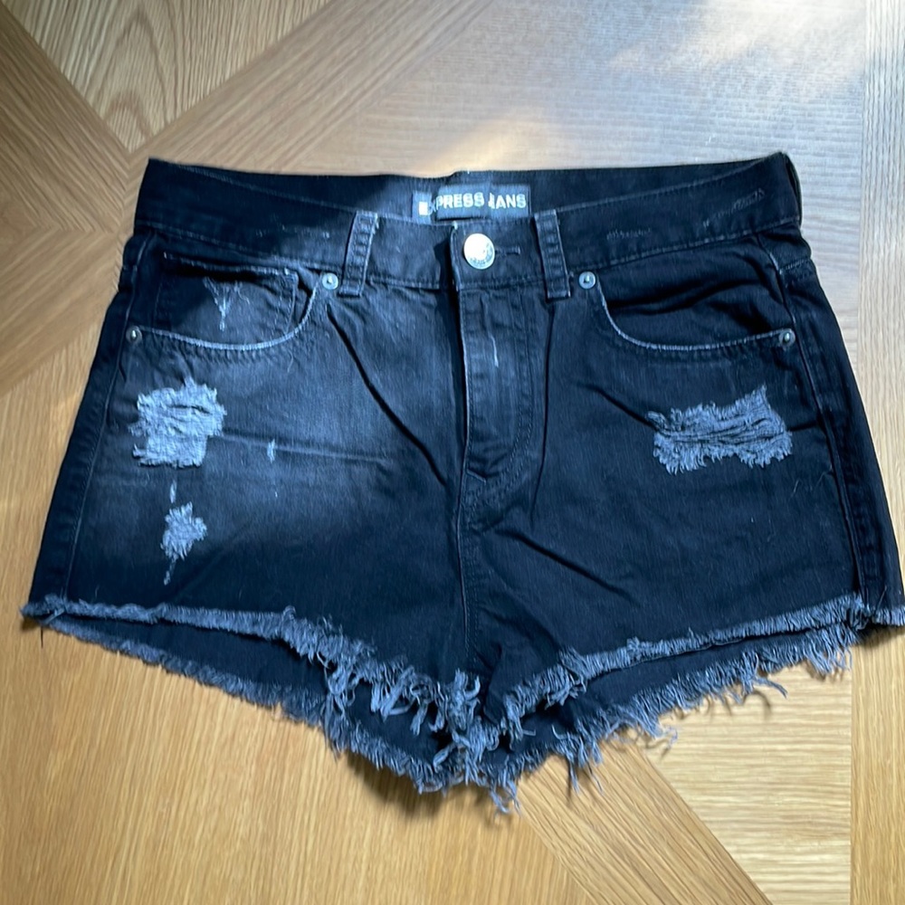 Express high rise distress cutoff shorts denim festival